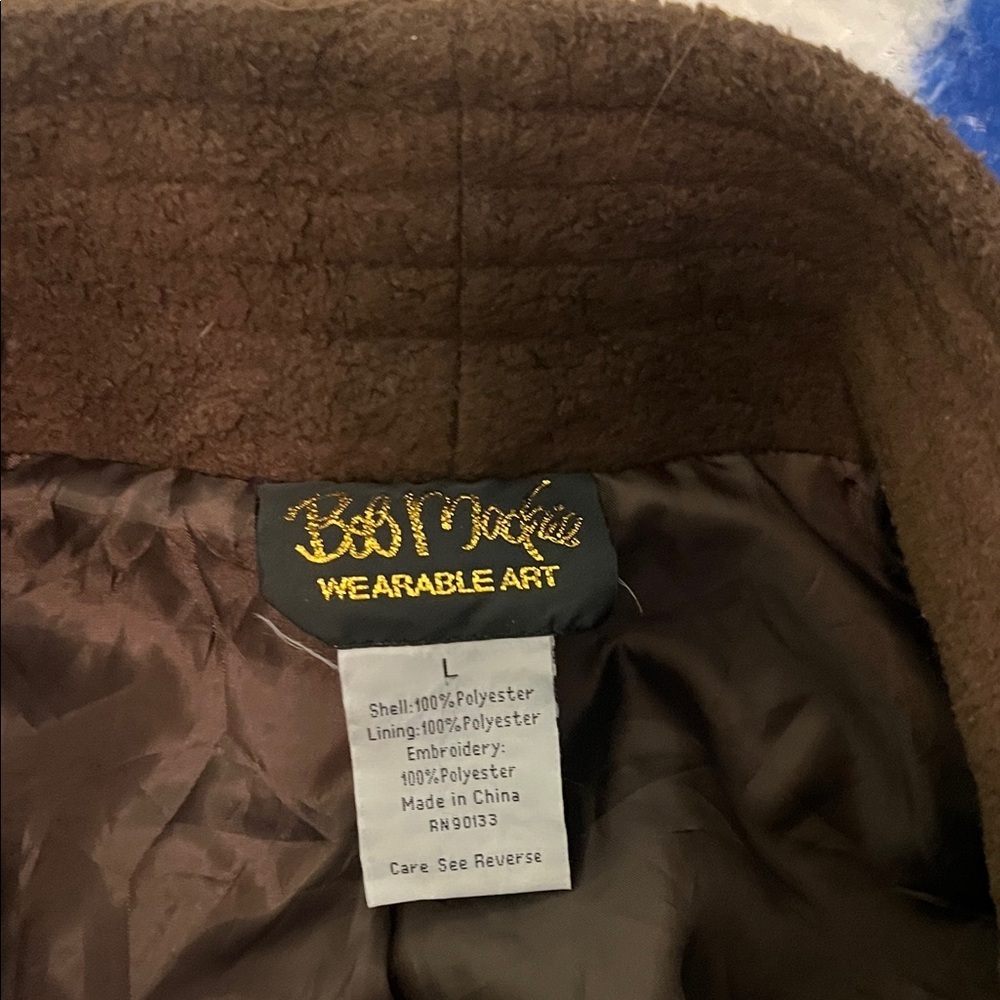 Bob Mockie Brown Jacket with Embroidered Patterns Wearable Art - Picture 2 of 9